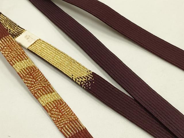 平和屋本店●和装小物　帯締め・帯揚げセット　京友禅　作家物 勝華作　高麗組　矢羽根　金糸　金通し地　正絹　逸品　未使用　AABI2280ay 平和屋本店○和装小物 帯締め・帯揚げセット 京友禅 作家物 勝華作