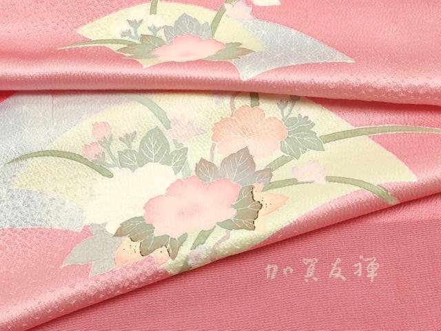 平和屋本店●和装小物　帯締め・帯揚げセット　高麗組　加賀友禅　扇花文　暈し染め　金糸　正絹　逸品　未使用　AABI2281ay