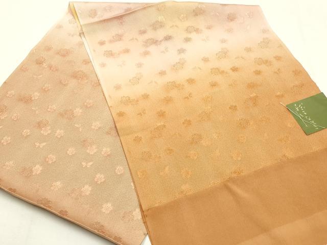 平和屋本店●和装小物　帯締め・帯揚げセット　笹浪組　舞蝶花文　彩はなどき　暈し染め　金糸　正絹　逸品　未使用　AABI2283ay