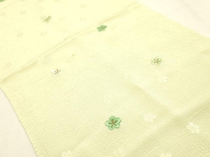平和屋本店●和装小物　帯締め・帯揚げセット　高麗組 綾出し　刺繍　舞花文　暈し染め　金糸　正絹　逸品　未使用　AABI2285ay