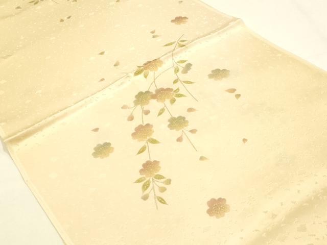 平和屋本店●和装小物　帯締め・帯揚げセット　高麗組　枝垂れ花文　金糸　金彩　正絹　逸品　未使用　AABI2286ay