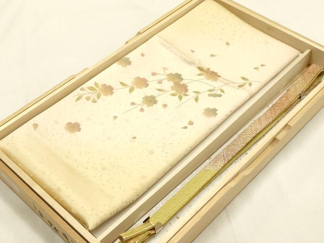 平和屋本店●和装小物　帯締め・帯揚げセット　高麗組　枝垂れ花文　金糸　金彩　正絹　逸品　未使用　AABI2286ay 平和屋本店○和装小物 帯締め・帯揚げセット 高麗組 霞文 金糸 暈し