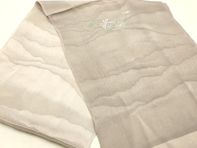 平和屋本店○和装小物 帯締め・帯揚げセット 平組 刺繍 草花文 金糸 正絹