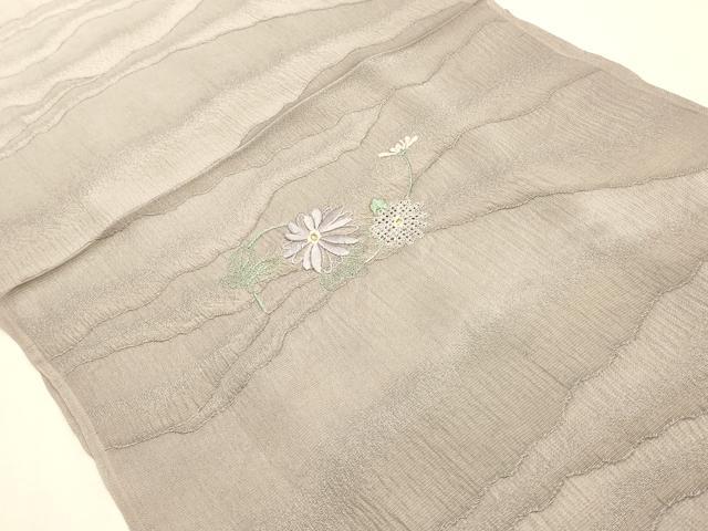 平和屋本店●和装小物　帯締め・帯揚げセット　平組　刺繍　草花文　金糸　正絹　逸品　未使用　AABI2287ay 平和屋本店○和装小物 帯締め・帯揚げセット 平組 刺繍 草花文 金糸 正絹