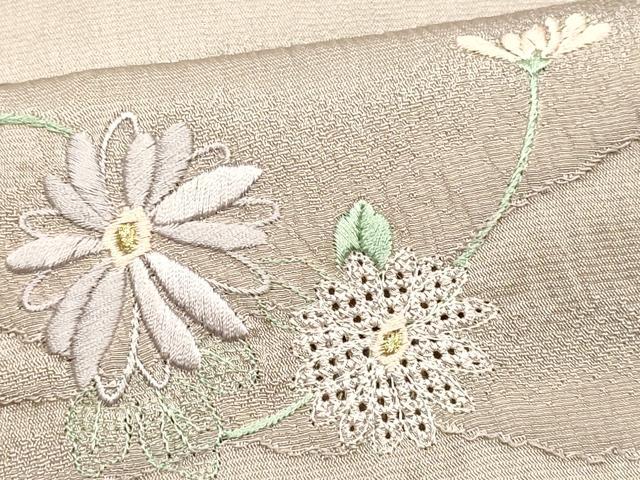 平和屋本店●和装小物　帯締め・帯揚げセット　平組　刺繍　草花文　金糸　正絹　逸品　未使用　AABI2287ay 平和屋本店○和装小物 帯締め・帯揚げセット 平組 刺繍 草花文 金糸 正絹