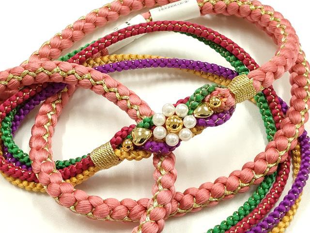 平和屋着物●和装小物　振袖用帯締め　装飾　ビーズ　金糸　正絹　逸品　未使用　AABI2298ay