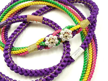 平和屋着物●和装小物　振袖用帯締め　装飾　ビーズ　花　金糸　正絹　逸品　未使用　AABI2299ay