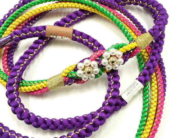 平和屋着物●和装小物　振袖用帯締め　装飾　ビーズ　花　金糸　正絹　逸品　未使用　AABI2299ay