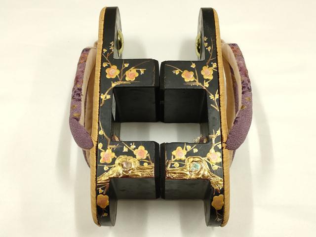 平和屋着物●和装小物　下駄　畳表　鼻緒刺繍　花柄　枝梅　金彩　螺鈿　逸品　AABI2302ay