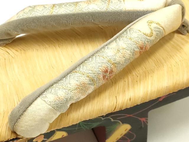 平和屋着物●和装小物　下駄　畳表　扇面花文　金糸　金彩　鼻緒帯地使用　逸品　AABI2303ay