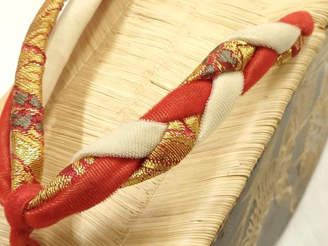 平和屋本店●女の子　子供　ぽっくり下駄　おこぼ　こっぽり下駄　金蒔絵　畳表　飛鶴松文　金糸　逸品　AABI2310ay