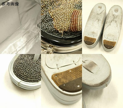 平和屋着物●和装小物　和装バッグ・草履セット　ハンドバッグ　ビーズバッグ　幾何学模様　逸品　AABI2314ay
