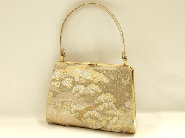 平和屋着物●和装小物　和装バッグ・草履セット　ハンドバッグ　立波風景文　金銀糸　帯地使用　逸品　AABI2315ay