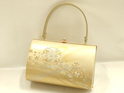 平和屋着物●和装小物　和装バッグ・草履セット　ハンドバッグ　エナメル　花柄　金銀彩　逸品　AABI2316ay