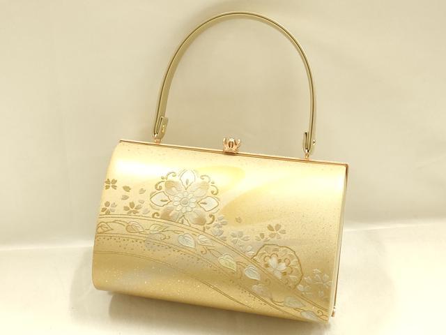 平和屋着物●和装小物　和装バッグ・草履セット　ハンドバッグ　エナメル　花柄　金銀彩　逸品　AABI2316ay