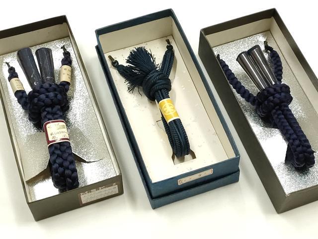 平和屋着物▼男性 和装小物 羽織紐3点 平組・丸組 青色系 切り房・撚り房 大丸扱い 正絹 逸品 未使用 AABI2327ay