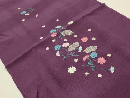 平和屋着物●和装小物　帯締め・帯揚げセット　高麗組　暈し　刺繍　舞花文　地紙　正絹　逸品　未使用　AABI2381ay