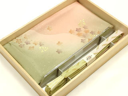 平和屋着物●和装小物　帯締め・帯揚げセット　笹浪組　金糸　舞花文　金彩　正絹　逸品　未使用　AABI2391ay