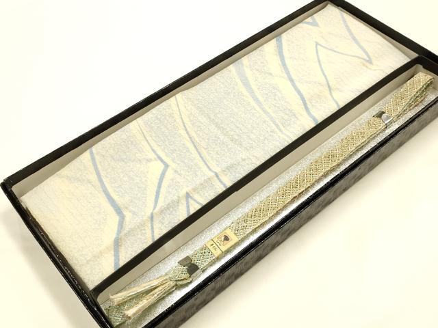 平和屋着物＊夏物 和装小物 帯締め・帯揚げセット 平組 レース組 金糸 幾何学模様 銀彩 暈し染め 逸品 未使用 AABI2392ay