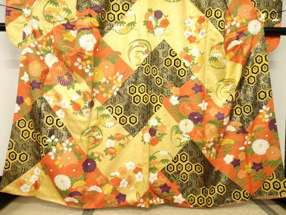 平和屋着物●豪華振袖　駒刺繍　吉祥花文　金彩　正絹　逸品　AABI2402ck