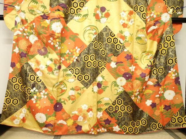 平和屋着物●豪華振袖　駒刺繍　吉祥花文　金彩　正絹　逸品　AABI2402ck