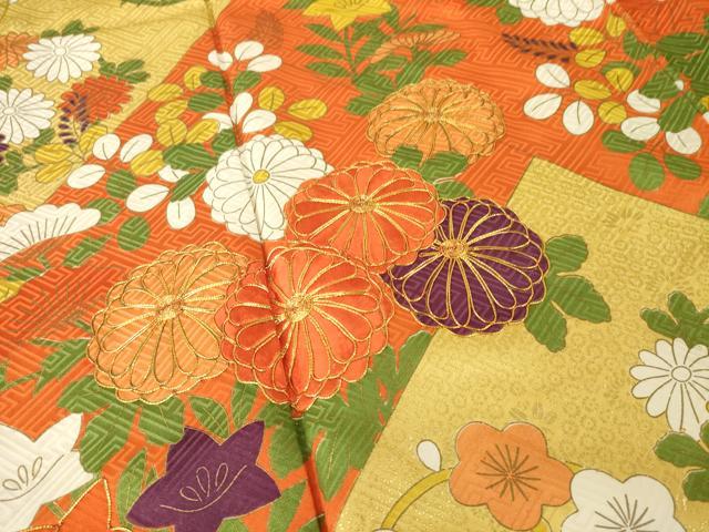 平和屋着物●豪華振袖　駒刺繍　吉祥花文　金彩　正絹　逸品　AABI2402ck