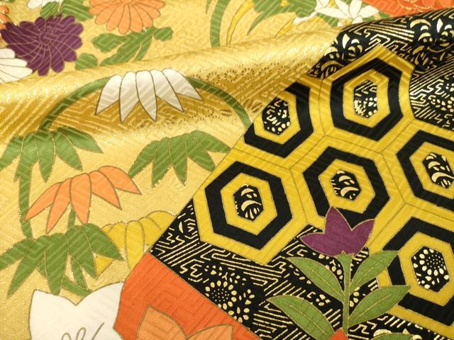 平和屋着物●豪華振袖　駒刺繍　吉祥花文　金彩　正絹　逸品　AABI2402ck