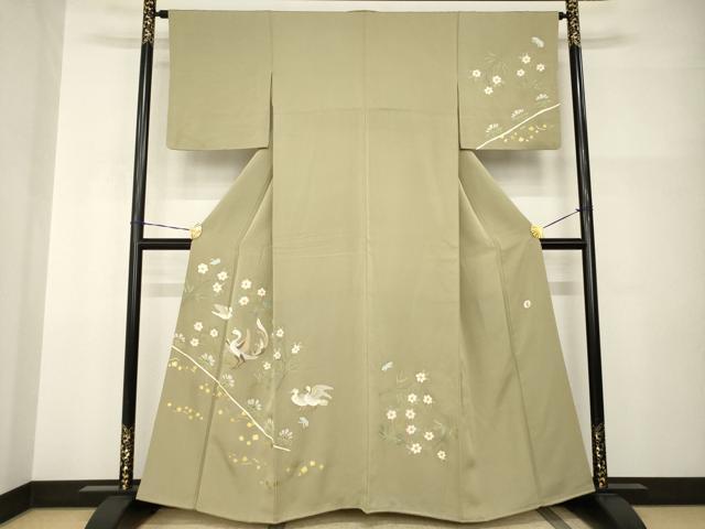 平和屋着物●京友禅　米沢新之助　訪問着　駒刺繍　花鳥文　金彩　正絹　逸品　AABI2403ck