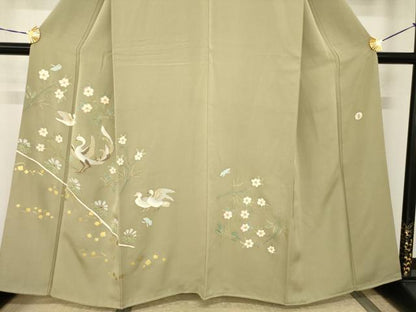 平和屋着物●京友禅　米沢新之助　訪問着　駒刺繍　花鳥文　金彩　正絹　逸品　AABI2403ck