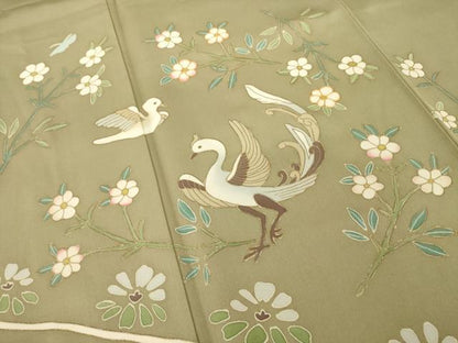 平和屋着物●京友禅　米沢新之助　訪問着　駒刺繍　花鳥文　金彩　正絹　逸品　AABI2403ck