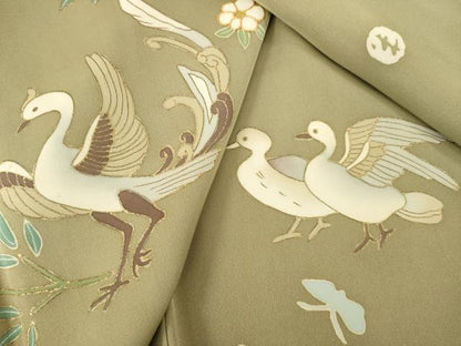 平和屋着物●京友禅　米沢新之助　訪問着　駒刺繍　花鳥文　金彩　正絹　逸品　AABI2403ck