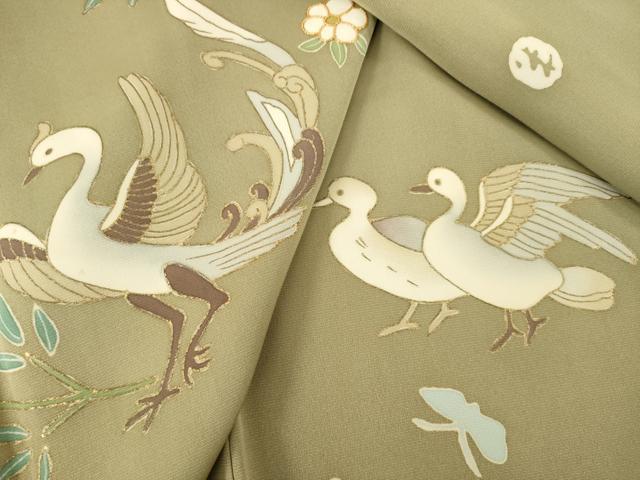 平和屋着物●京友禅　米沢新之助　訪問着　駒刺繍　花鳥文　金彩　正絹　逸品　AABI2403ck