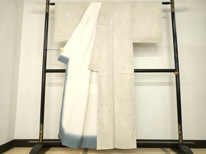 平和屋着物●本塩沢　菱文　亀甲絣　正絹　逸品　AABI2404ck