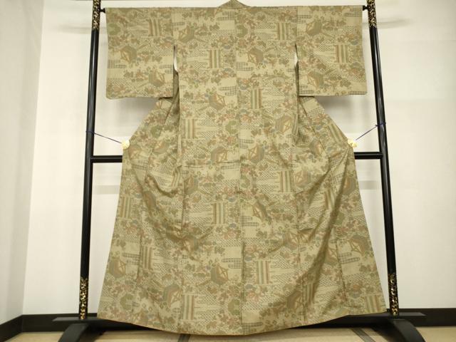 平和屋着物●本場大島紬　一元絣　糸巻き花文　正絹　逸品　AABI2407ck