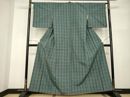 平和屋着物●上質な紬　格子　正絹　逸品　AABI2409ck
