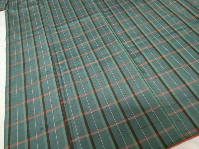 平和屋着物●上質な紬　格子　正絹　逸品　AABI2409ck