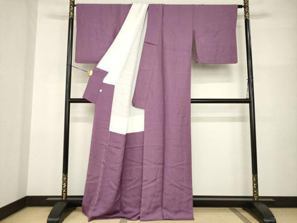 平和屋着物●上質な色無地　鳳凰花地紋　似せ紫色　正絹　逸品　AABI2410ck