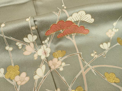 平和屋着物●訪問着　友禅　駒刺繍　枝花文　暈し染め　金彩　正絹　逸品　AABI2411ck