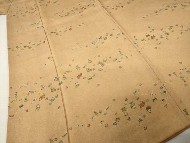 平和屋着物●上質な小紋　玩具文　鬼しぼ縮緬　正絹　逸品　AABI2412ck