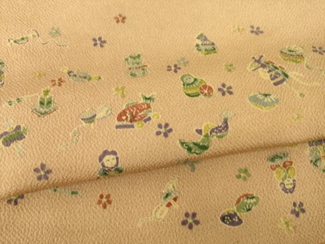 平和屋着物●上質な小紋　玩具文　鬼しぼ縮緬　正絹　逸品　AABI2412ck