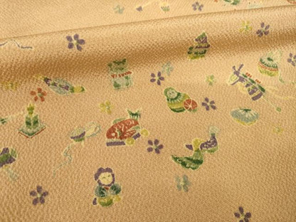 平和屋着物●上質な小紋　玩具文　鬼しぼ縮緬　正絹　逸品　AABI2412ck