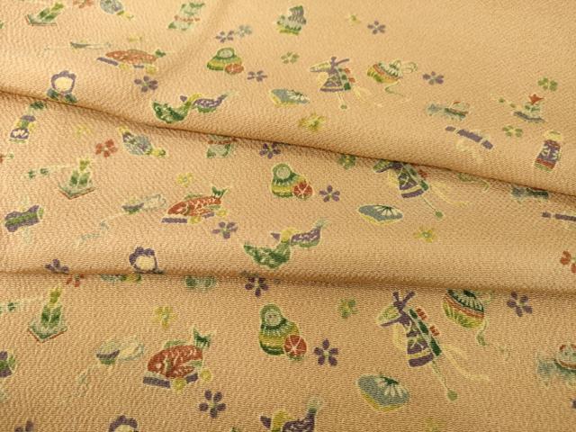 平和屋着物●上質な小紋　玩具文　鬼しぼ縮緬　正絹　逸品　AABI2412ck