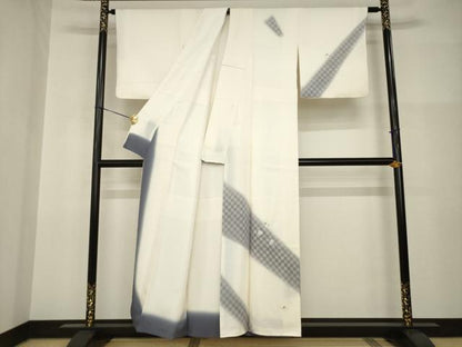 平和屋着物●訪問着　刺繍　市松箔散らし文様　暈し染め　金糸　正絹　逸品　AABI2414ck