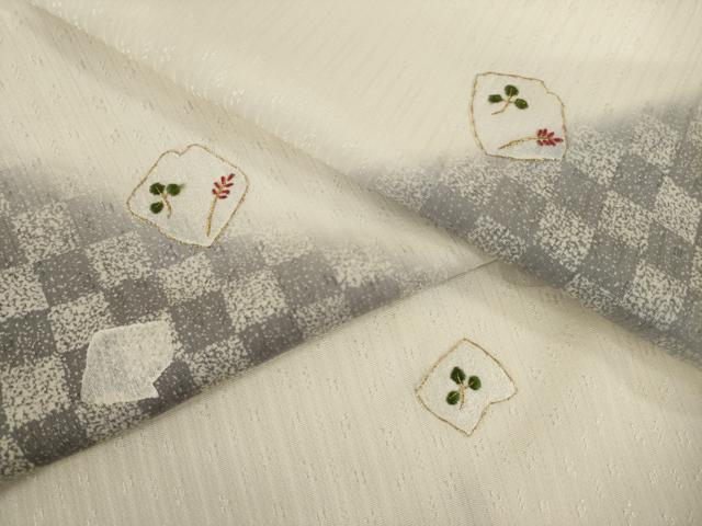 平和屋着物●訪問着　刺繍　市松箔散らし文様　暈し染め　金糸　正絹　逸品　AABI2414ck