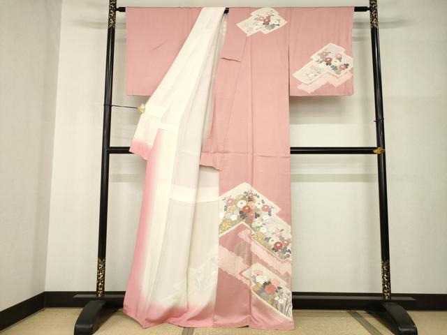 平和屋着物●訪問着　友禅　絞り　松皮菱花文　金彩　正絹　逸品　AABI2417ck