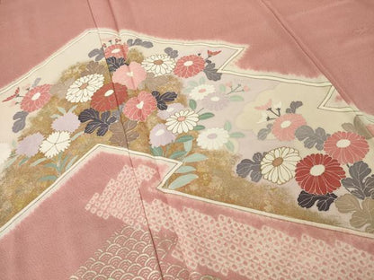 平和屋着物●訪問着　友禅　絞り　松皮菱花文　金彩　正絹　逸品　AABI2417ck