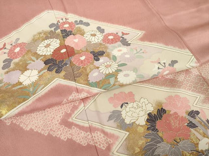 平和屋着物●訪問着　友禅　絞り　松皮菱花文　金彩　正絹　逸品　AABI2417ck