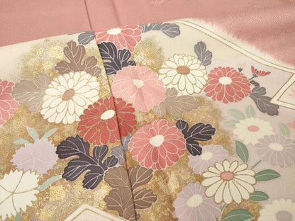 平和屋着物●訪問着　友禅　絞り　松皮菱花文　金彩　正絹　逸品　AABI2417ck