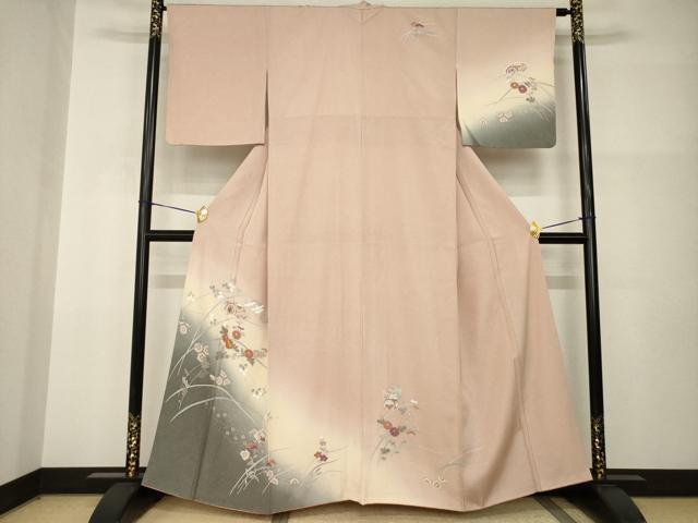 平和屋着物●訪問着　友禅　駒刺繍　地紙花文　暈し染め　正絹　逸品　AABI2418ck