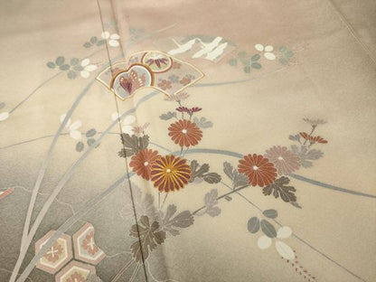 平和屋着物●訪問着　友禅　駒刺繍　地紙花文　暈し染め　正絹　逸品　AABI2418ck